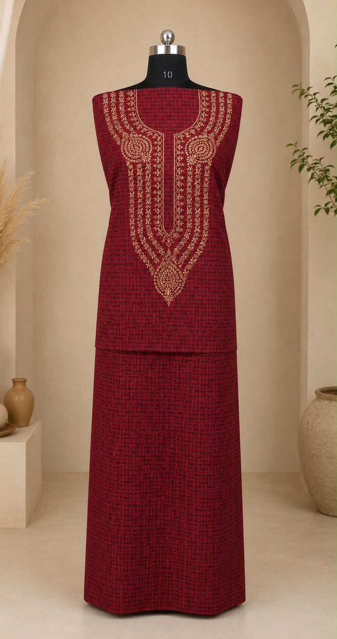 Handloom Cotton Unstitched Chikankari Kurta Material (3 Meters)